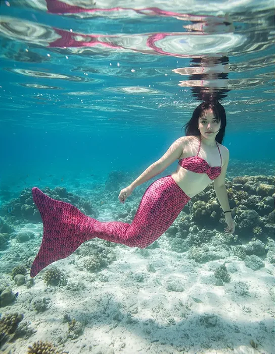 Cauda Sereia Completa Confortável Nadadeira Coral Vermelha