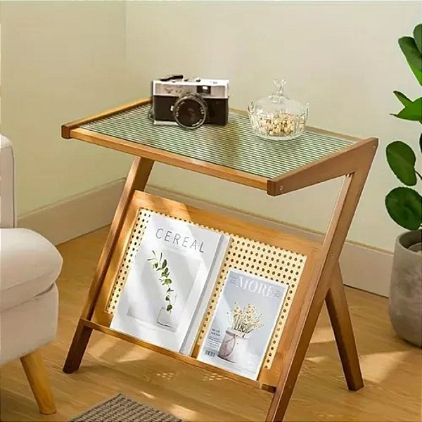 Mesa Canto Bambu Apoio Sala Quarto Espaco P/ Livro Decoração