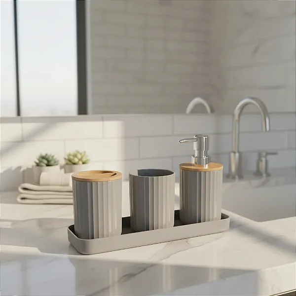 Kit Banheiro Porta Escova Dispenser Sabonete Cotonet Organiz