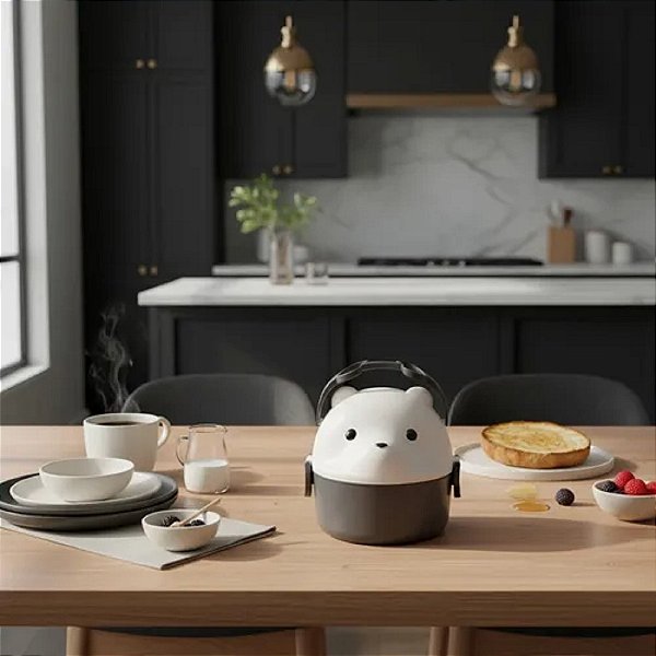 Lancheira Infantil Marmita Ursinho C/ Colher Escola Trabalho