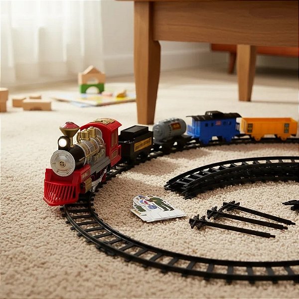 Super Locomotiva Com Pilha Farol Luz Trem Elétrico Pista<BR>