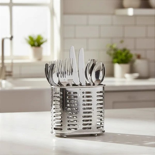 Escorredor De Talheres De Aço Inox Com 2 Divisorias Cozinha