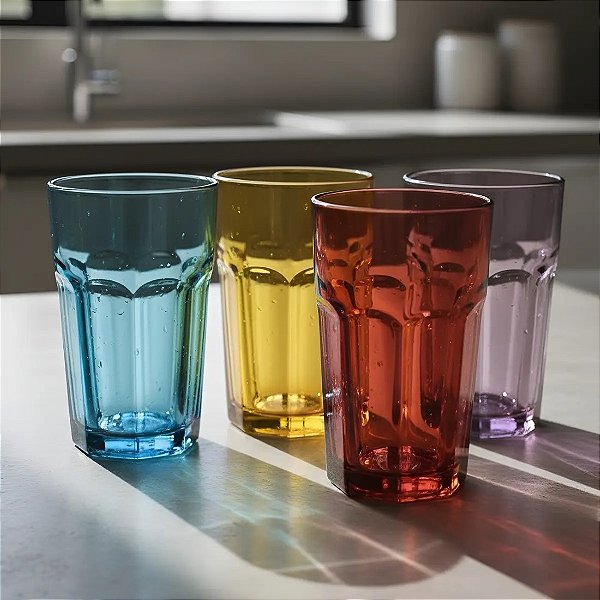 Jogo De 6 Copos De Vidro 450ml Coloridos Resistentes