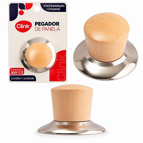 Pegador De Tampa Panela Madeira E Aço Inox Baquelite Puxador