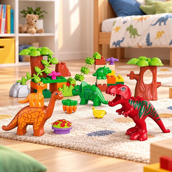 Bloco De Montar Mundo Dos Dinossauros Brinquedo Infantil
