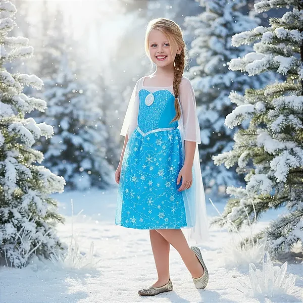 Fantasia Vestido Elsa Frozen Som e Luz com Capa