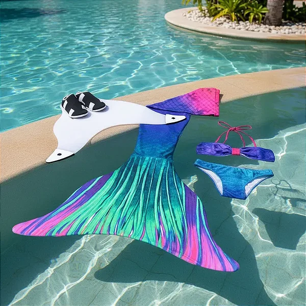 Cauda de Sereia Completa Confortável Nadadeira Aurora Boreal