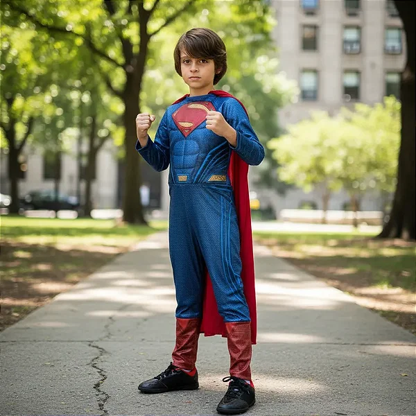 Fantasia Superman Infantil Super Homem Luxo Com Músculo Capa
