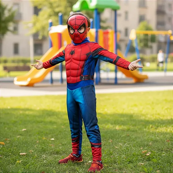 Fantasia Homem Aranha Luxo Peitoral Spiderman Máscara Filme