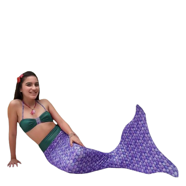 Cauda de Sereia Completa para Nadar + Nadadeira Concha Roxa
