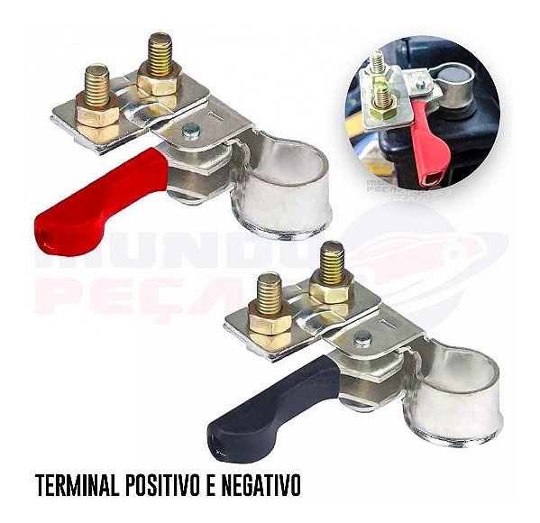 Terminal De Bateria com engate Rápido Positivo e Negativo.