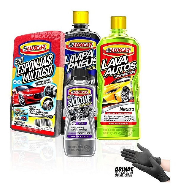 Kit Limpeza Automotiva Luxcar Shampoo Limpa Pneus Silicone