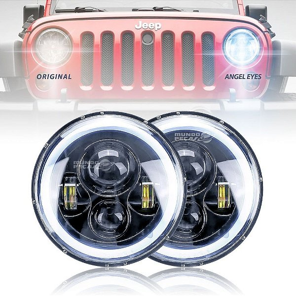 Farol Angel Eyes Led o Par Fusca Kombi Jeep Troller defender
