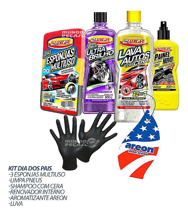 Kit Lava Carros Shampoo Cera Renovador Interno Limpa Pneus