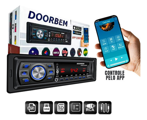 Rádio Automotivo Bluetooth Com App Mp3 Usb Cartão Sd Doorbem