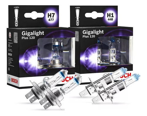 Par De Lampadas Bosch H7 E H1 Giga Light Plus 120 120% +luz