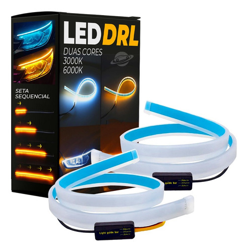 Kit Fita Led Farol Tunning Drl + Seta Sequencial 60cm