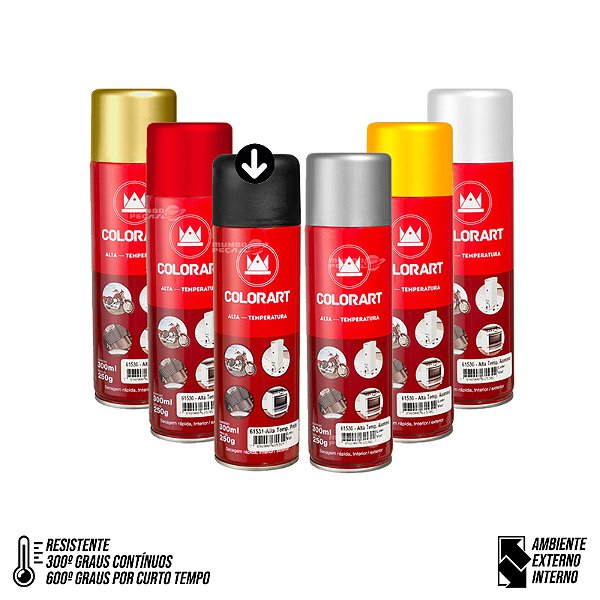 Tinta Alta Temperatura Spray Preto Fosco 600ºc - Colorart