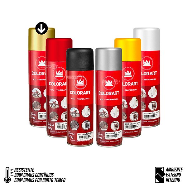 Tinta Spray Alta Temperatura Dourado - 600ºc- Colorart