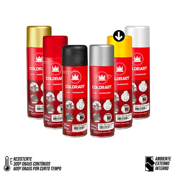 Tinta Spray Alta Temperatura Amarelo - 600ºc- Colorart