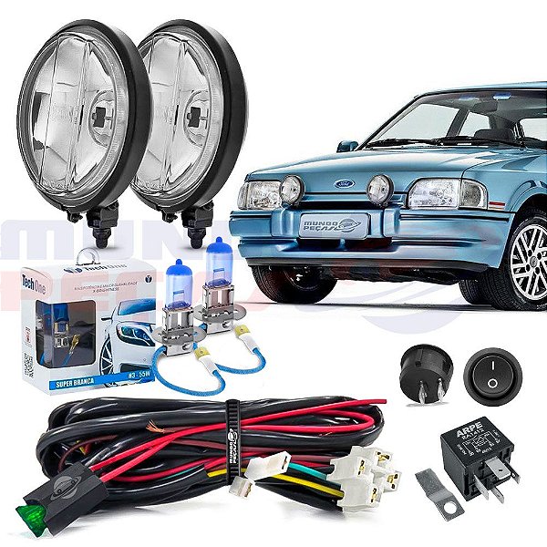 Kit Farol Milha Auxiliar Redondo Escort XR3 Universal Completo