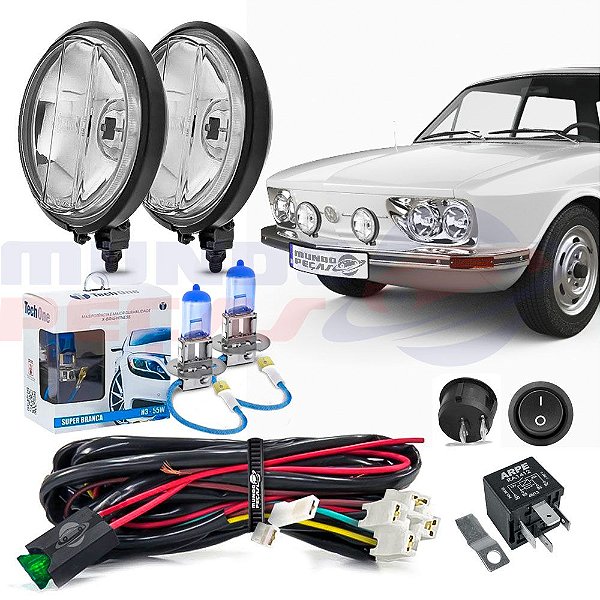 Kit Farol Milha Auxiliar Redondo Brasília Universal Completo