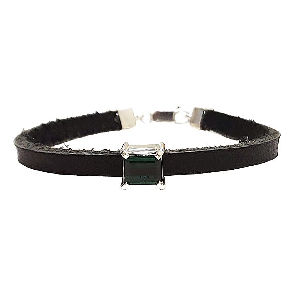 Pulseira de couro com turmalina