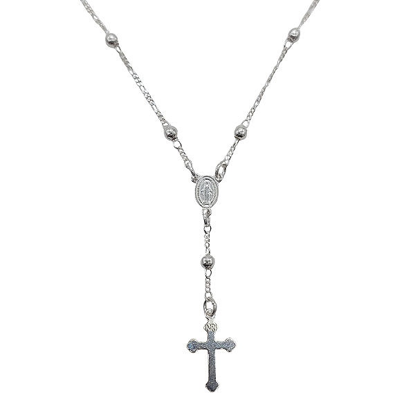 Terço em Prata com Fecho Boia 58cm