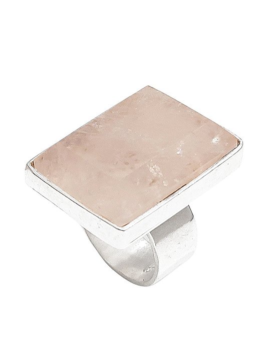 Anel retangular em prata 925 com quartzo rosa