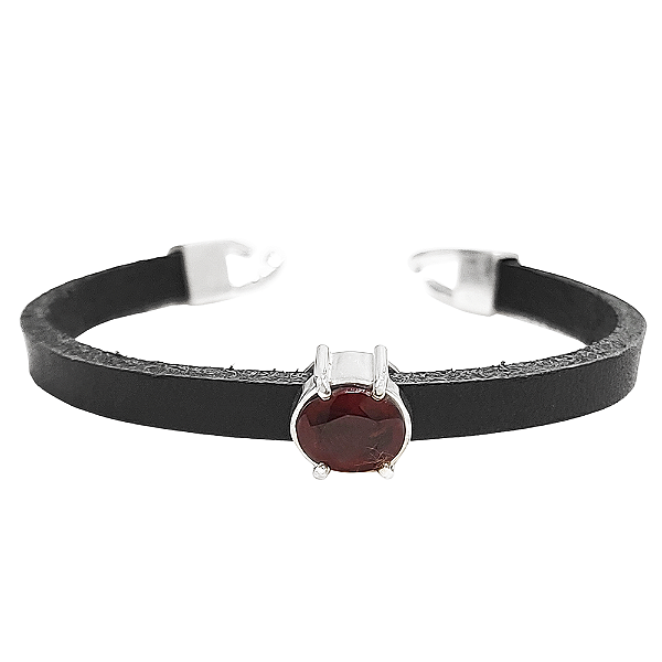 Pulseira de couro com pedra granada