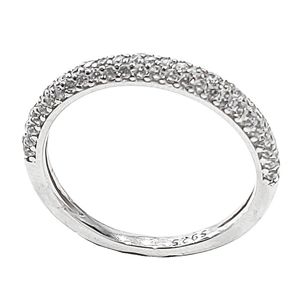 Meia aliança de prata com zircônias