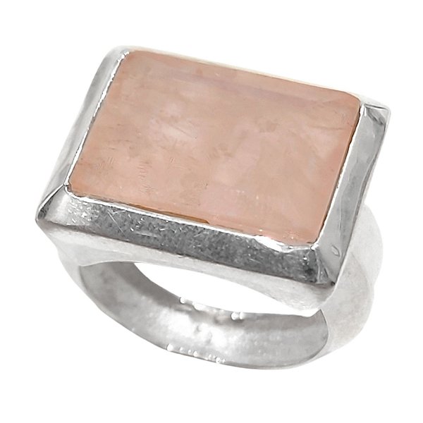Anel quartzo rosa retangular em prata 925