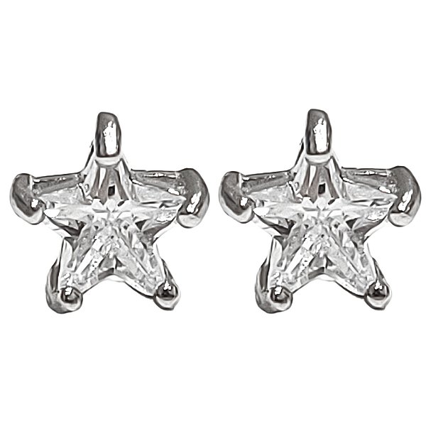 Brinco estrela de prata e banho de ródio com cristal
