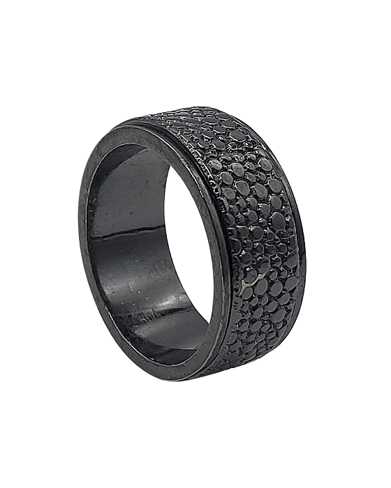 Anel de Prata Masculino com Textura e Banho de Ouro Negro