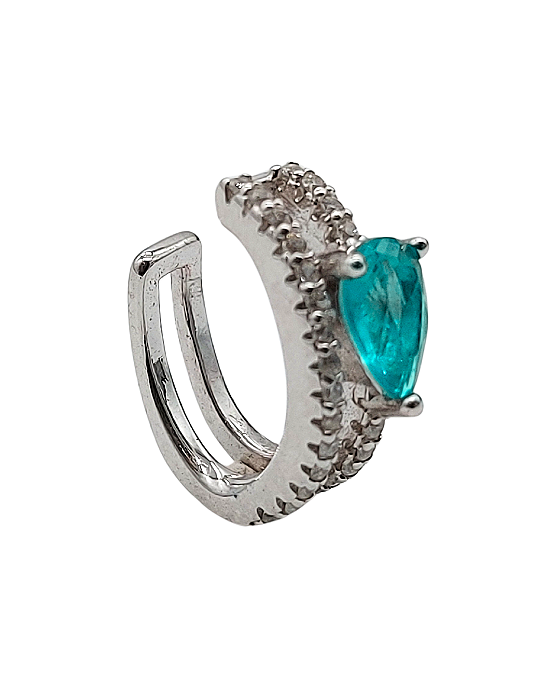 Piercing de Gancho em Prata com Zircônias Brancas e Uma Azul em Gota