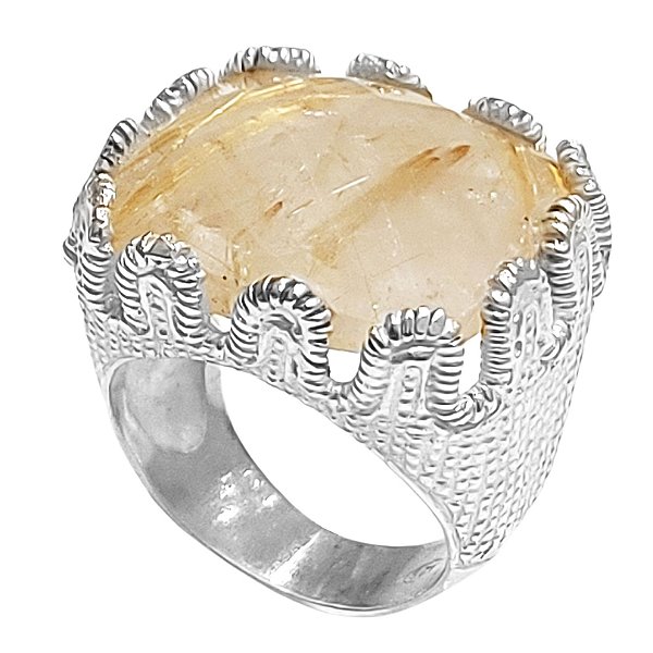 Anel de prata 925 com cristal rutilado amarelo