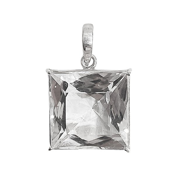Pingente quadrado de prata com cristal translucido