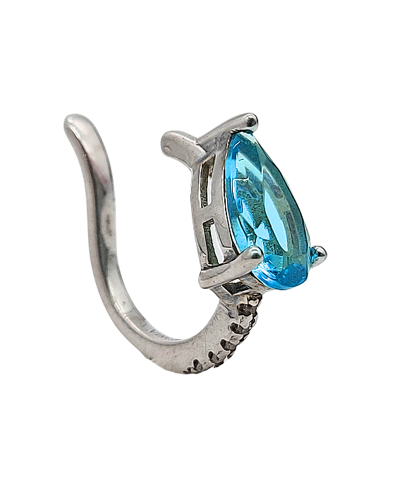 Piercing de Gancho em Prata com Zircônia Azul em Gota