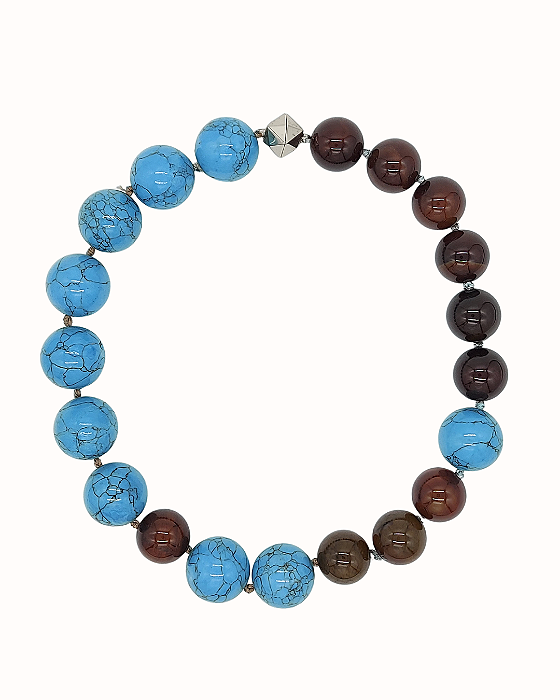 Colar de Esferas de Howlita e Ágata com Fecho de Ímã