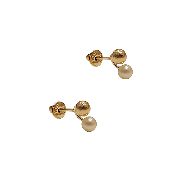 Brinco Baby Com Pérola E Bola De Ouro Amarelo 18k