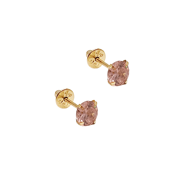 Brinco baby em ouro amarelo 18k com ponto zircônia rosa 4mm