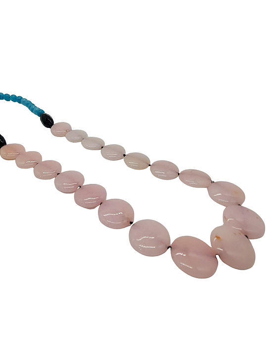 Colar Longo de Jade Azul e Rosa com Ônix