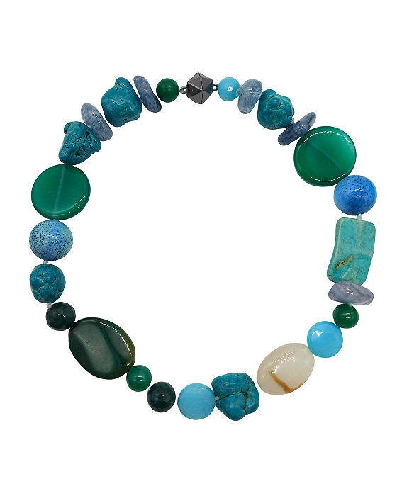 Colar com Mix de Pedras Verdes e Azuis