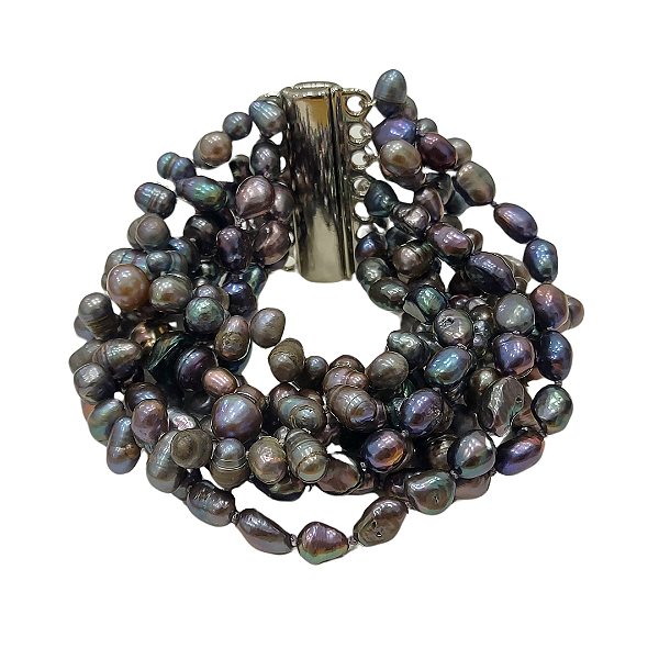 Pulseira 7 fios de pérolas negras