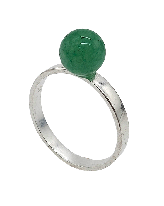 Anel de Prata com Bolinha de Jade Verde