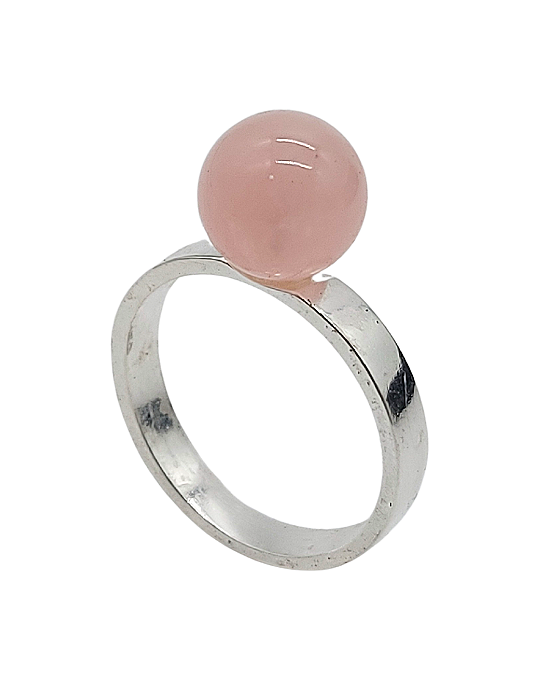 Anel de Prata com Bolinha de Quartzo Rosa