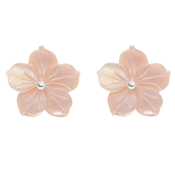 Brinco flor de madrepérola rosa