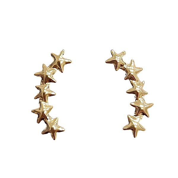 Brinco em ouro amarelo 18k modelo ear cuff de estrelas