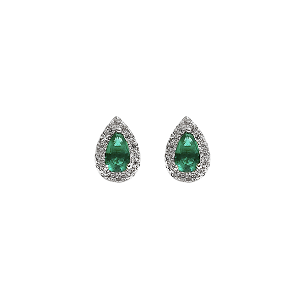Brinco gota em prata com zircônias verde e brancas