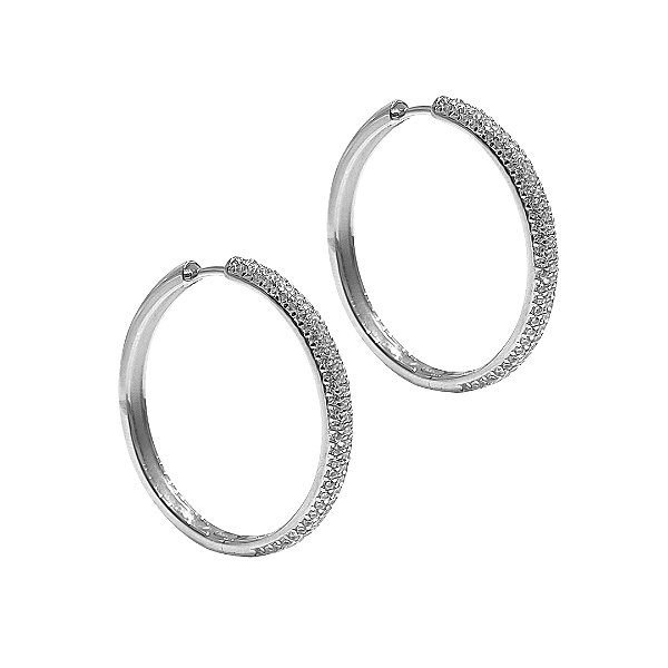 Argola 3cm em prata 925 com banho de ródia e zircônias